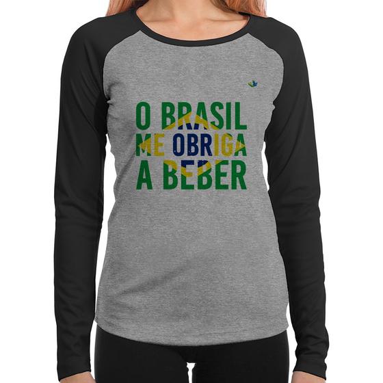 Imagem de Baby Look Raglan O Brasil me obriga a beber Manga Longa - Foca na Moda