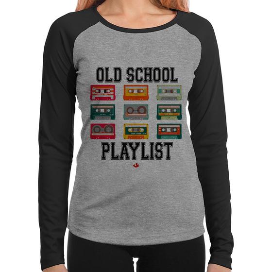 Imagem de Baby Look Raglan Old School Playlist Manga Longa - Foca na Moda