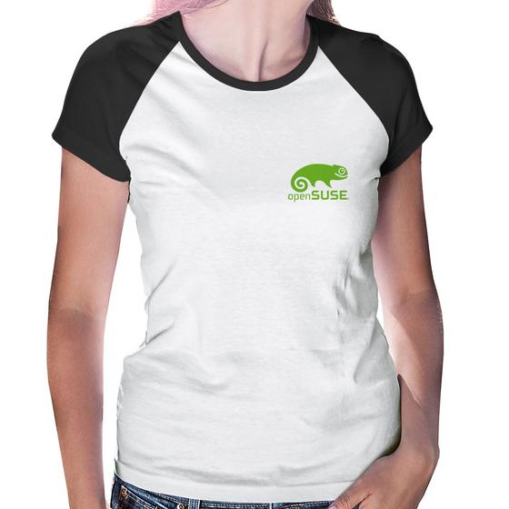 Imagem de Baby Look Raglan openSUSE Linux - Foca na Moda