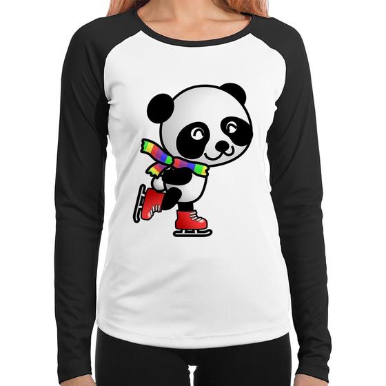 Imagem de Baby Look Raglan Panda de Patins Manga Longa - Foca na Moda