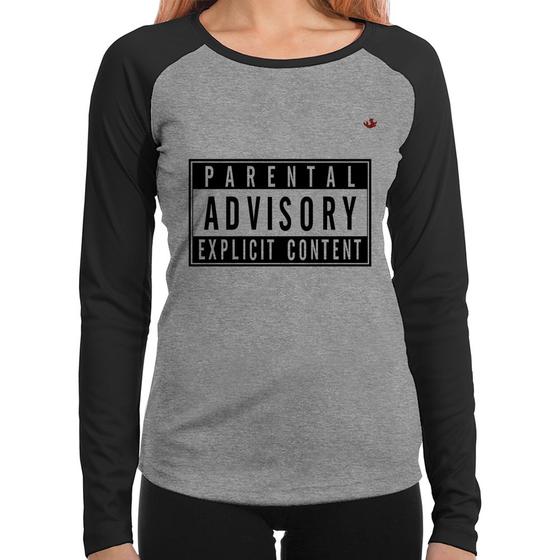 Imagem de Baby Look Raglan Parental Advisory: Explicit Content Manga Longa - Foca na Moda