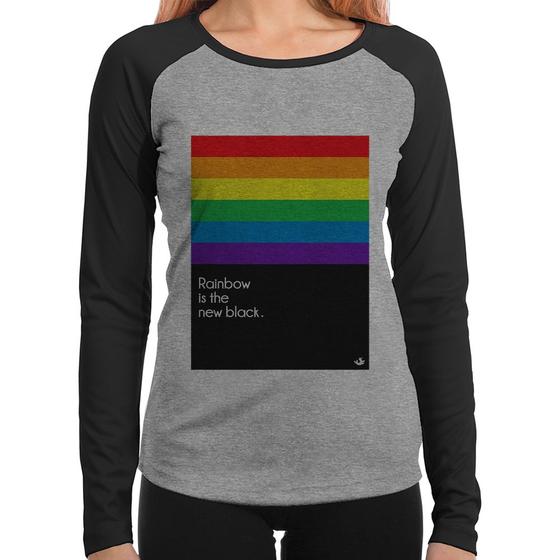 Imagem de Baby Look Raglan Rainbow is the new black Manga Longa - Foca na Moda