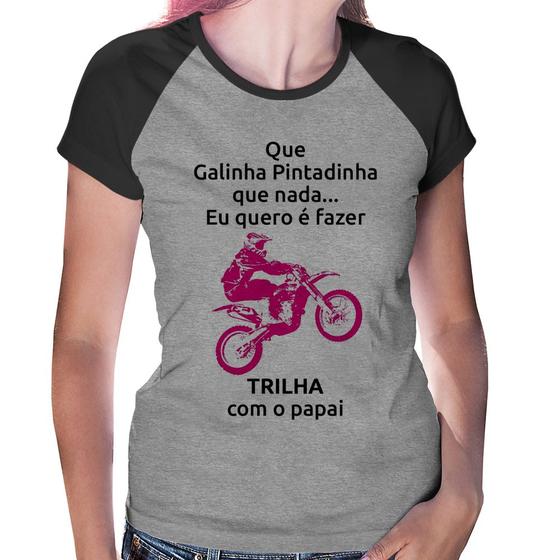 Imagem de Baby Look Raglan Trilha com o papai (moto rosa) - Foca na Moda