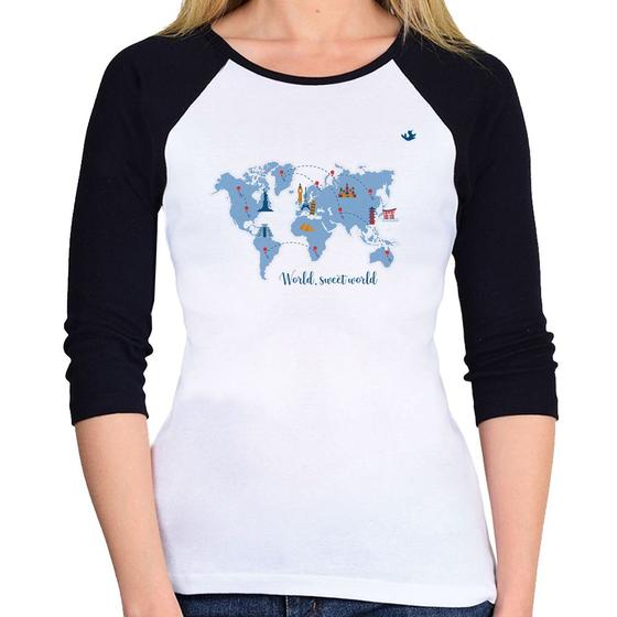 Imagem de Baby Look Raglan World sweet world Manga 3/4 - Foca na Moda