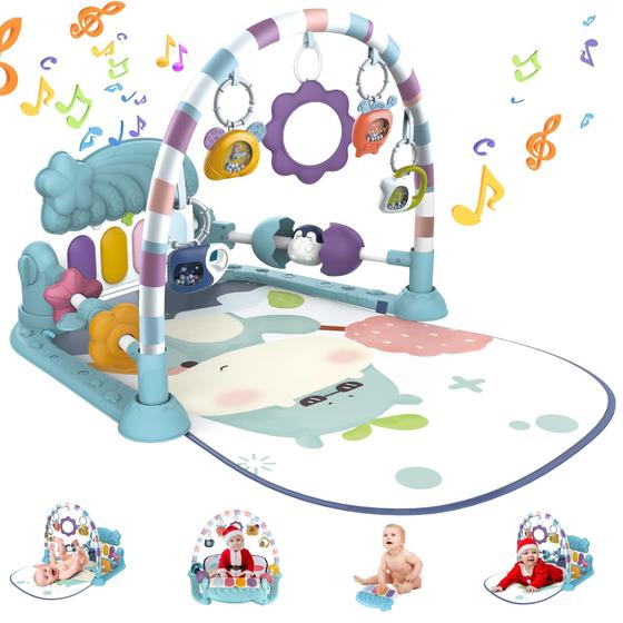 Imagem de Baby Play Mat imagifun Tummy Time 0-6 9 12 meses com brinquedos azuis