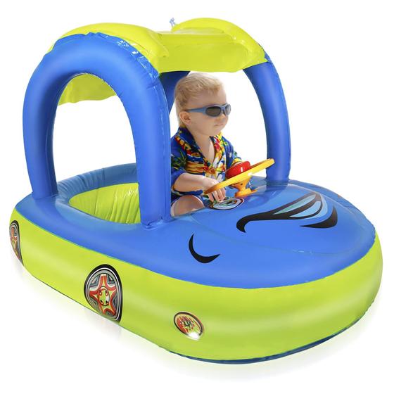 Imagem de Baby Pool Float Zloveleexr em forma de carro com dossel UPF 50+