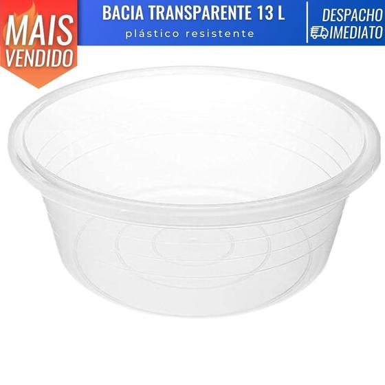 Imagem de Bacia Plástico Redonda 13 L Transparente Lavanderia Multiuso Roupa