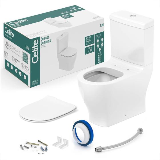 Imagem de Bacia sanitaria celite slim com caixa acoplada branco + kit instalacao + assento