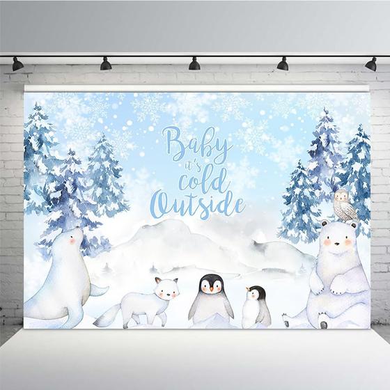 Imagem de Backdrop MEHOFOND Winter Baby Shower 2,1 m x 1,5 m de poliéster