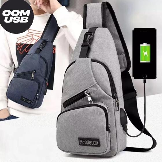 Imagem de Bag Mochila Bolsa Unissex Com Entrada Usb Sortida Cinza e Preto Composição: Poliéster