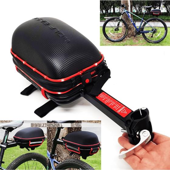 Bagageiro Bike Traseiro Com Baú Impermeável e Sinalizador LED Suporte ...
