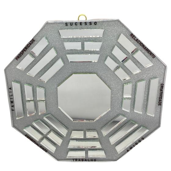 Imagem de Baguá feng shui de vidro espelhado prateado octogonal 16 cm