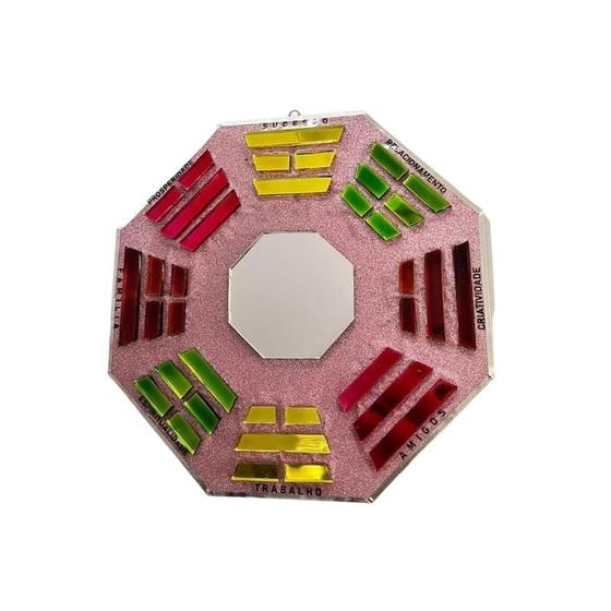 Imagem de Baguá Feng Shui Vidro Colorido Rosa Octogonal 16 Cm