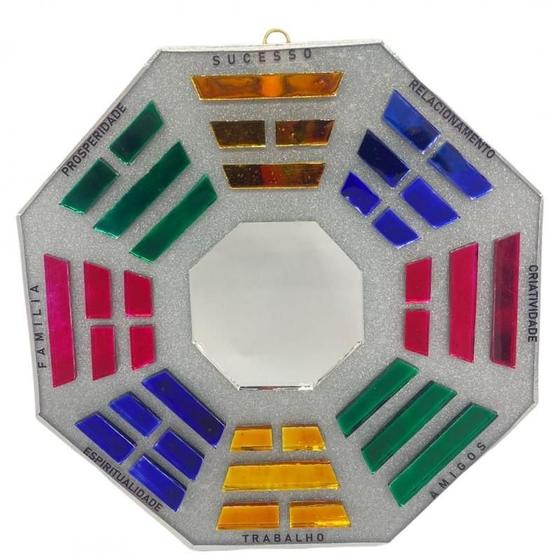 Imagem de Baguá Octogonal Feng Shui Vidro Espelho 16 Cm- Escolha A Cor