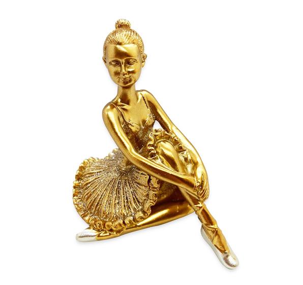 Imagem de Bailarina Sentada Estatueta Enfeite Dourado Resina 9 cm