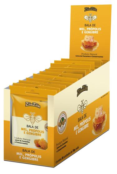 Bala de gengibre dura c/ mel e própolis env -20x30gr. Menor preço em Bala de gengibre dura c/ mel e própolis env -20x30gr.