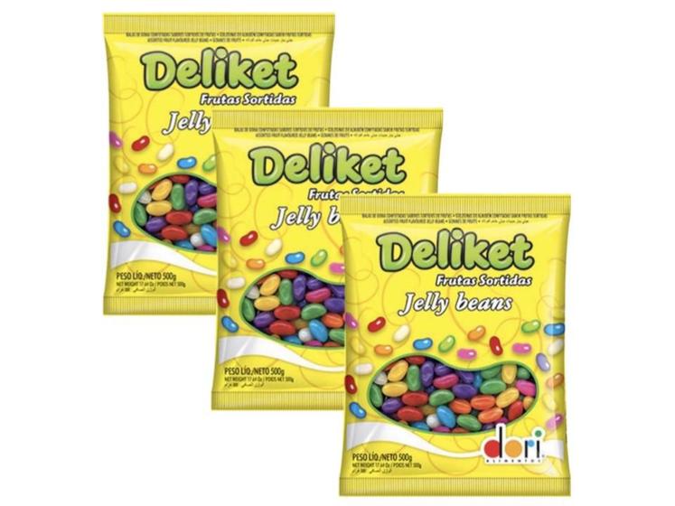 Imagem de Bala de Goma Jujuba Jelly Beans Deliket Frutas 500g - 3 Pcts