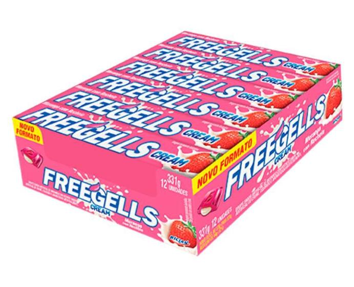 Imagem de Bala Drops Freegells Morango Recheio Creme  27,6g C/12 Unids