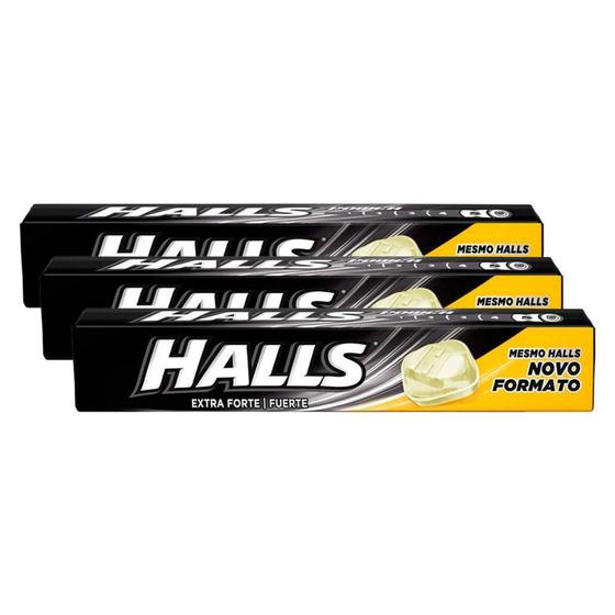 Imagem de Bala Halls Extra Forte 27,5g  Kit com três unidades