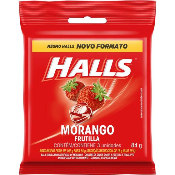 Imagem de Bala Halls Morango 84g com 3 Unidades