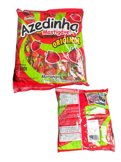 Imagem de Bala Mastigável Azedinha Morango Icekiss Kit 2 Pacotes 500g