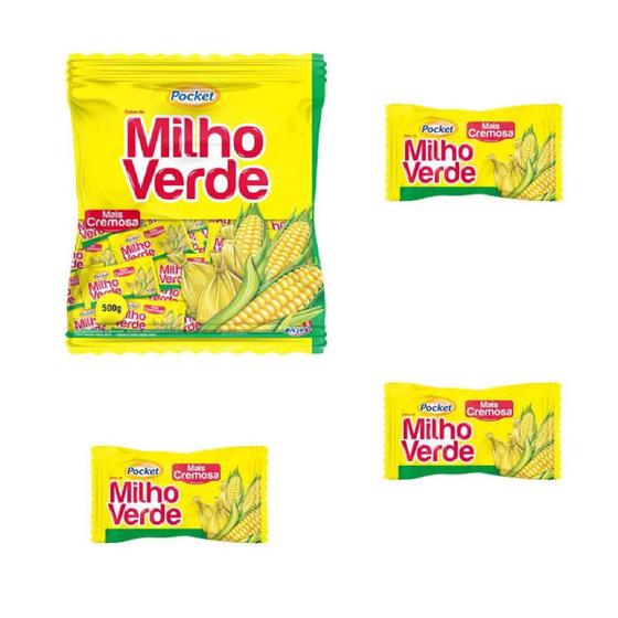 Imagem de Bala Milho Verde Cremosa Pocket - 3 Pacotes Com 500gr