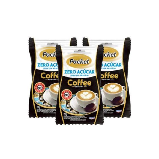 Bala Pocket Coffee Zero Açúcar Café Pacote contendo 3 sachês de 23g