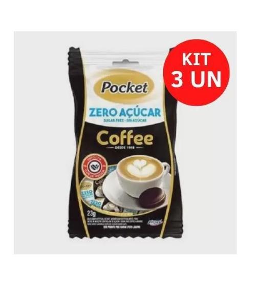 Bala Pocket Coffee Zero Açúcar Café Pacote contendo 3 sachês de 23g