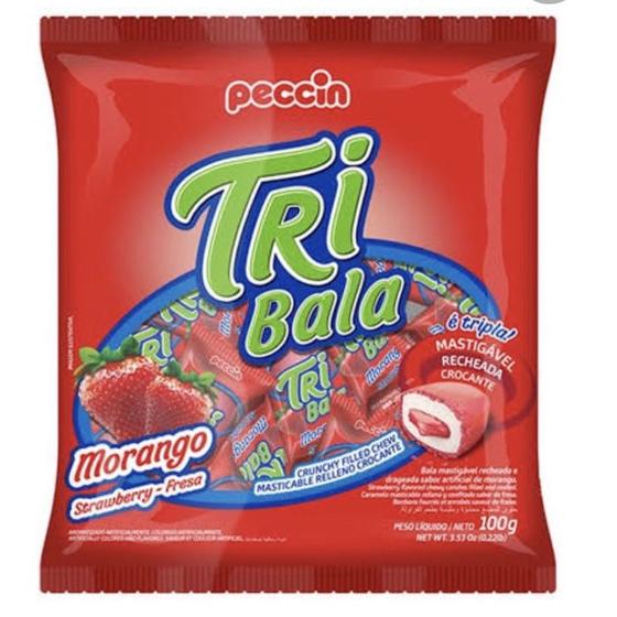 Imagem de Bala Recheada Tribala Morango Pacote 100g