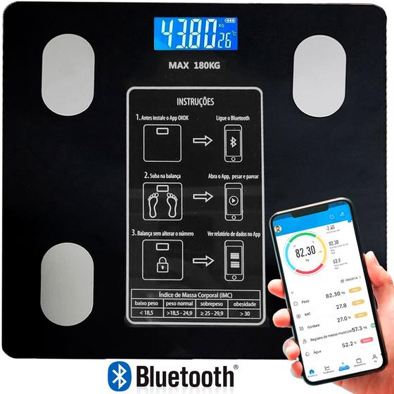 Imagem de Balança Bioimpedância Digital Com Aplicativo Bluetooth Histórico App Corporal 180 Kg