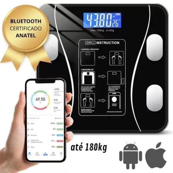 Imagem de Balança Bioimpedância Digital Corporal Aplicativo Bluetooth 180kg Profissional App Celular