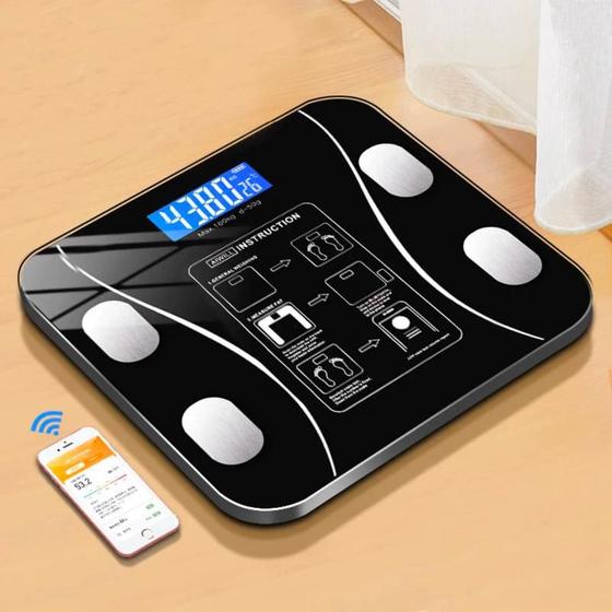 Imagem de Balança Bioimpedância Digital Corporal Aplicativo Bluetooth 180kg Profissional Eletrônica Vidro Peso Gordura