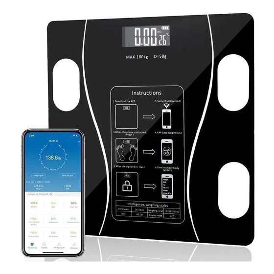 Imagem de Balança Bioimpedância Digital Corporal Inteligente Via App Com Bluetooth