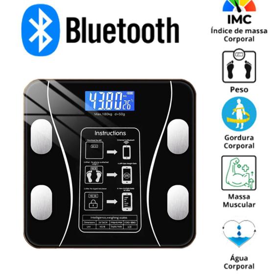 Imagem de Balança Bluetooth Corporal Bioimpedância Profissional 180KG com  e Display LCD