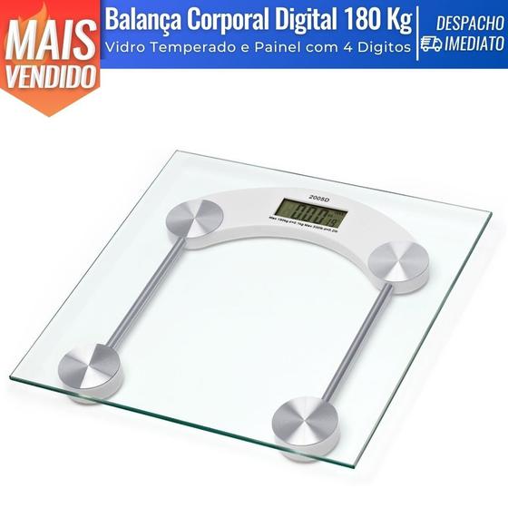 Balança Corporal c/ Display Digital Até 180 kg Tampa de Vidro Temperado Resistente Menor preço em Balança Corporal c/ Display Digital Até 180 kg Tampa de Vidro Temperado Resistente