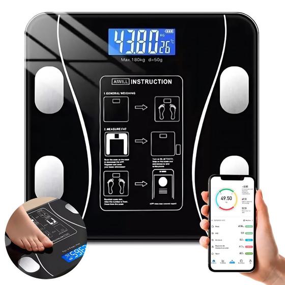 Imagem de Balança Corporal Nutricionista Bioimpedância Bluetooth 180kg Cor Preto