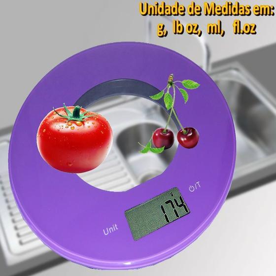 Imagem de Balança de cozinha  slim design redonda 5 kgs ROXO CBRN01576