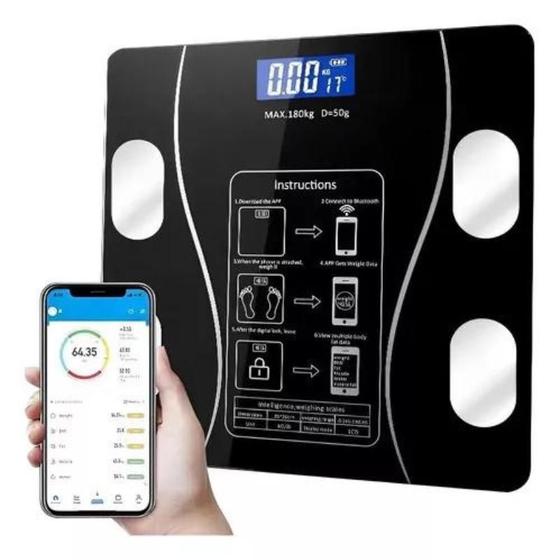 Imagem de Balança Digital Bioimpedância 180KG Display Lcd Bluetooth Aplicativo Fitness Treino Balança De Banheiro