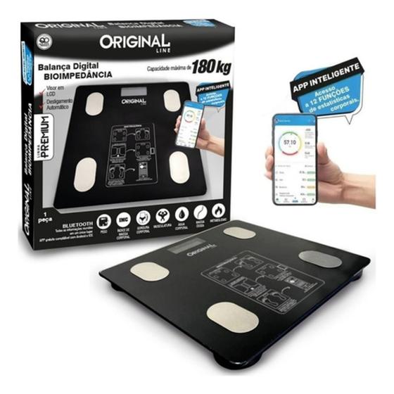 Balança Digital Bioimpedância Corporal Vidro 180kg Bluetooth - Original Line Menor preço em Balança Digital Bioimpedância Corporal Vidro 180kg Bluetooth - Original Line