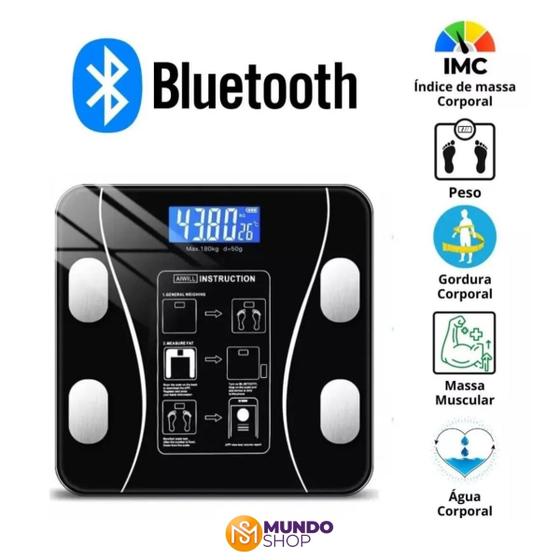 Imagem de Balança Digital Corporal Bioimpedância com App Bluetooth Saúde Dieta IMC Profssional Casa Academia Controle de Peso Doméstica