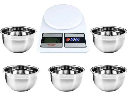 Imagem de Balança Digital Cozinha 10kg + 5 Bacia Tigela Bowl 20cm Inox
