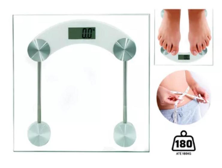 Balança Digital p/ Banheiro Vidro Temperado Até 180 Kg Transparente ...