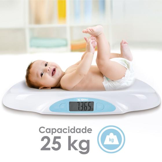 Imagem de Balança Digital para bebês 25 kg / 5 g. Rhino BABE-25. Design ergonômico e leve. Pesa em kg e L.