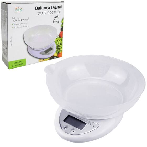 Balanca digital para cozinha 5kg branca a pilha - FU XING - Balanças ...