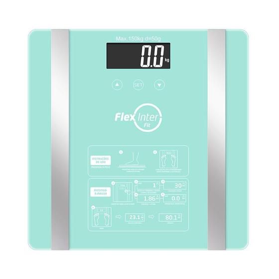 Balança Digital Smart Corporal Com Bioimpedância APP Android/IOS Verde - FlexInter Menor preço em Balança Digital Smart Corporal Com Bioimpedância APP Android/IOS Verde - FlexInter