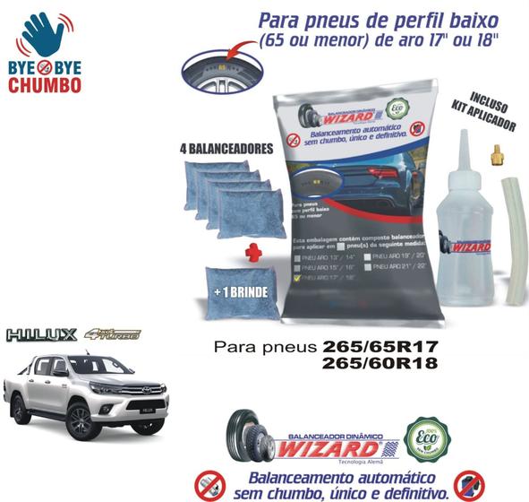 Imagem de Balanceamento Automático Sem Chumbo Hilux 4x4 Turbo Aro 265/65 R17 - Kit 5 Pneus e BIsnaga