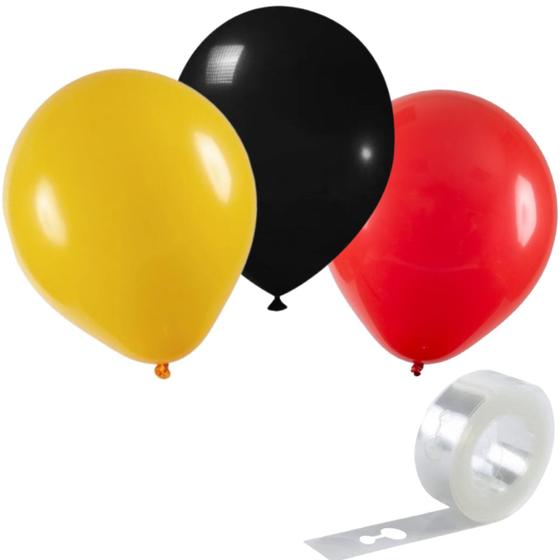 Imagem de Balão Bexiga Látex 9 Pol - 75 Unds, Preto, Amarelo, Vermelho+ Tira Arco Desconstruído - Balão de Aniversário