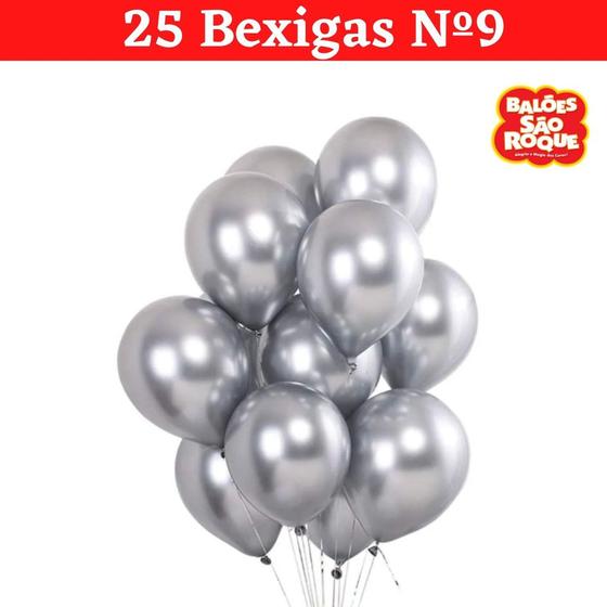 Imagem de Balão Bexiga Metálico Prata C/ 25 Unidades Nº9 Aniversário