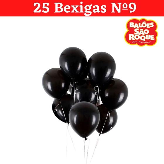 Imagem de Balão Bexiga Preto C/25 Unidades Preta Nº9 Preto - São Roque