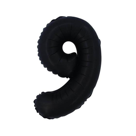Imagem de Balão Cromado Fosco com Canudo 16" Preto Número 9 - 1 Un